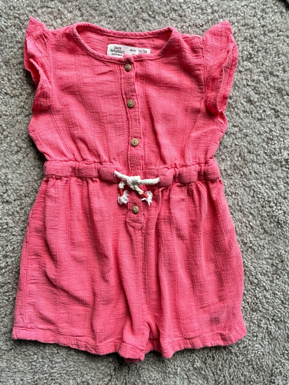 Zara Girls Coral-Pink Button Romper with Drawstring